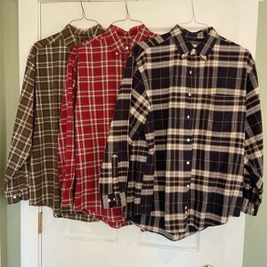 3 Eddie Bauer Men's Plaid Button-Down Shirts - Olive, Crimson, and Navy -Medium